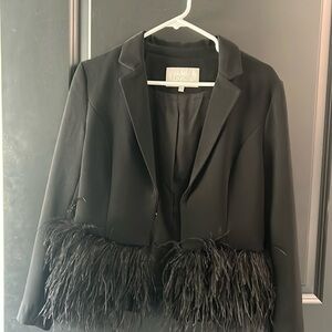 Black blazer with feather trim